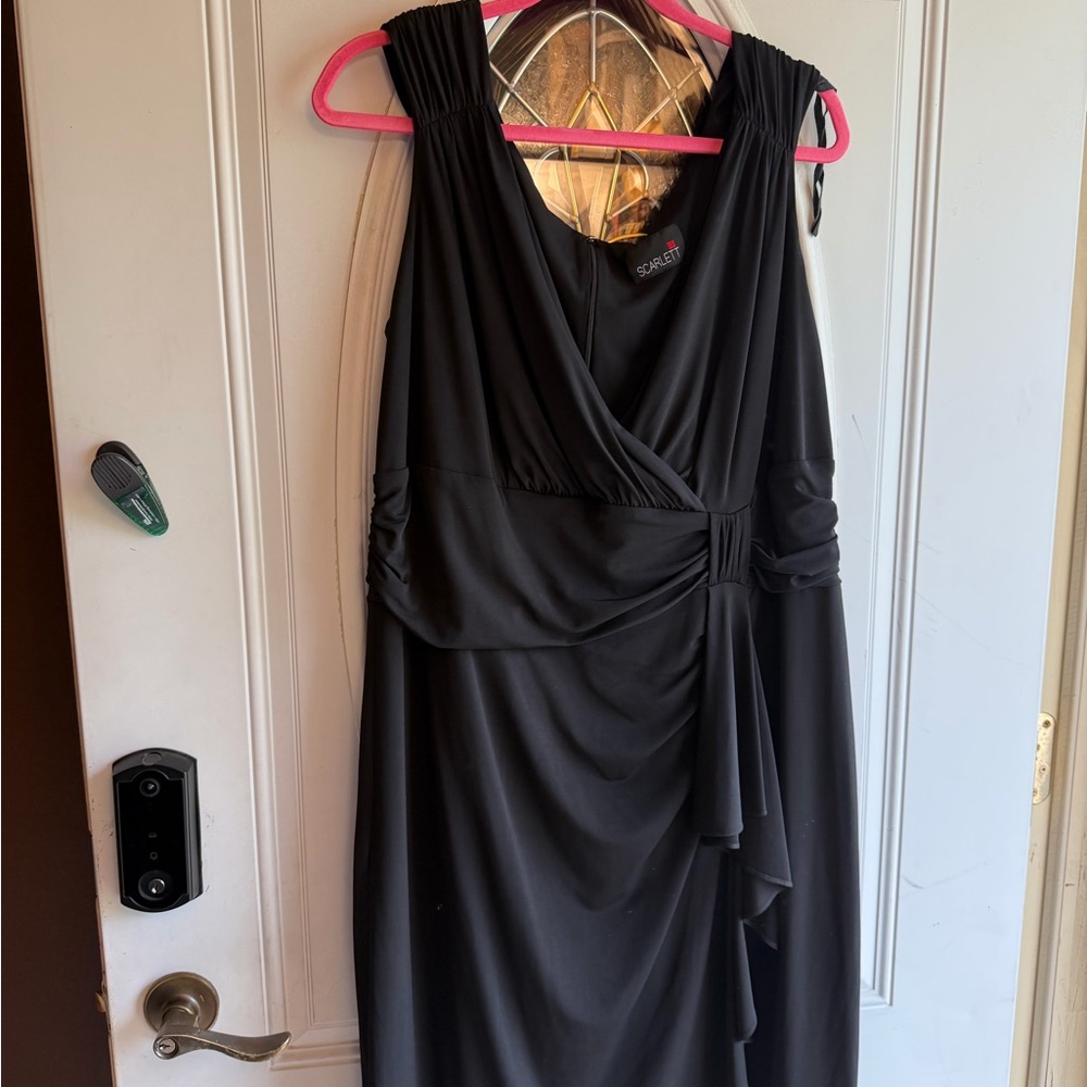 Scarlett Black Sleeveless Midi Dress with Draped Front